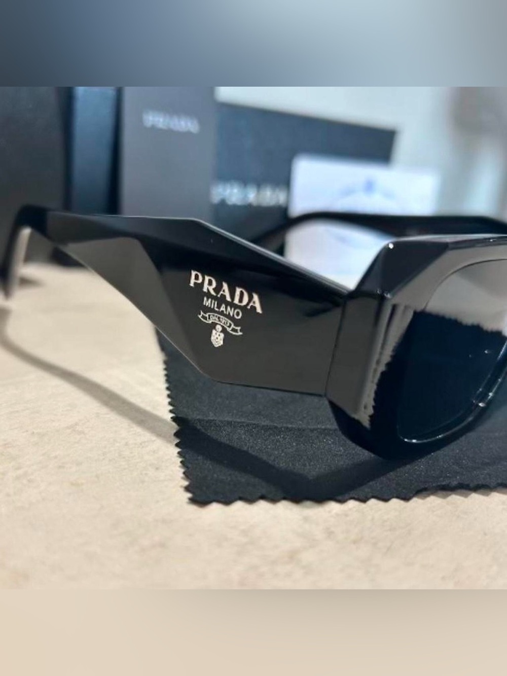 Prada Black Gloss Cat-Eye Sunglasses for Men - Picture 1 of 3